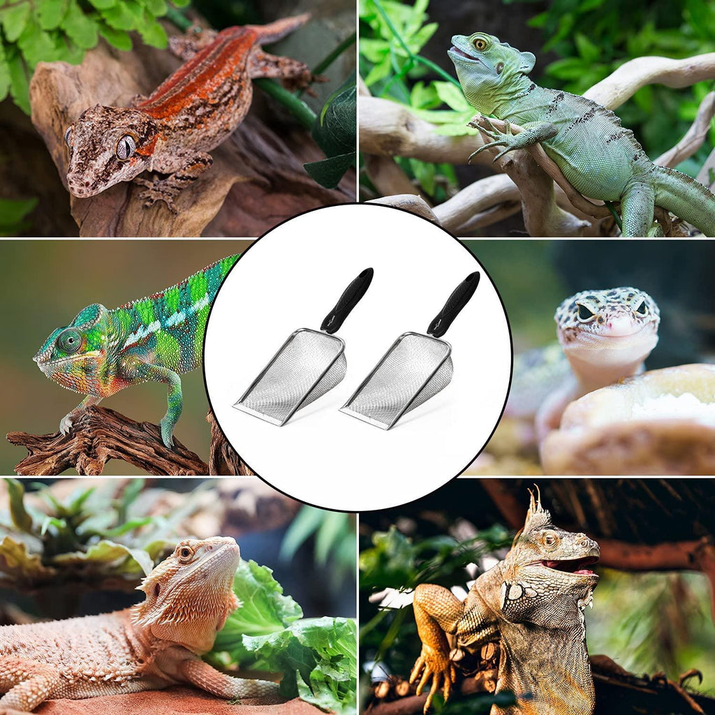 REPTI ZOO 2PCS Reptile Sand Fine Mesh Reptile Scooper Bearded Dragon Sand Shovel Terrarium Substrate Durable Litter Cleaner Corner Scoop Combo Set - REPTI ZOO