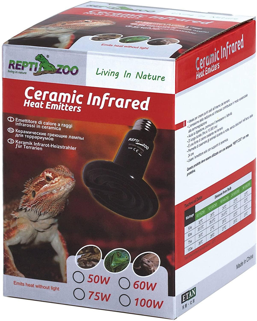 REPTI ZOO 100W Reptile Ceramic Heat Emitter Heating Bulb Black for Reptiles Pets Ceramic Infrared with No Light Emitted - REPTI ZOO