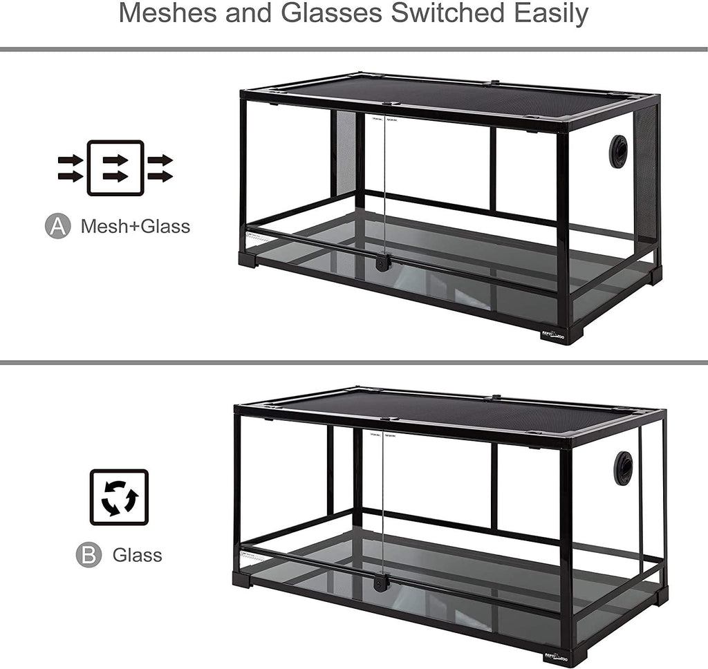 50 Gallon 36" x 18" x 18" Reptile Terrarium 2 in 1 Side Meshes Glasses and Side Full Glasses Double Hinge Door bearded dragon or snake tank RK0119P - REPTI ZOO