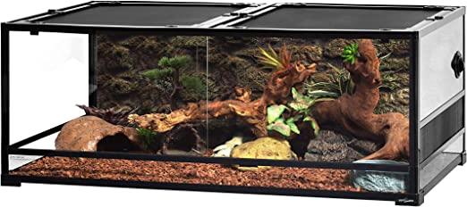 REPTI ZOO 90 Gallon 48" x 24" x 18" Reptile Habitat, Double Hinge Door with Screen Ventilation Reptile Terrarium (Knock-Down) RK0226 - REPTI ZOO