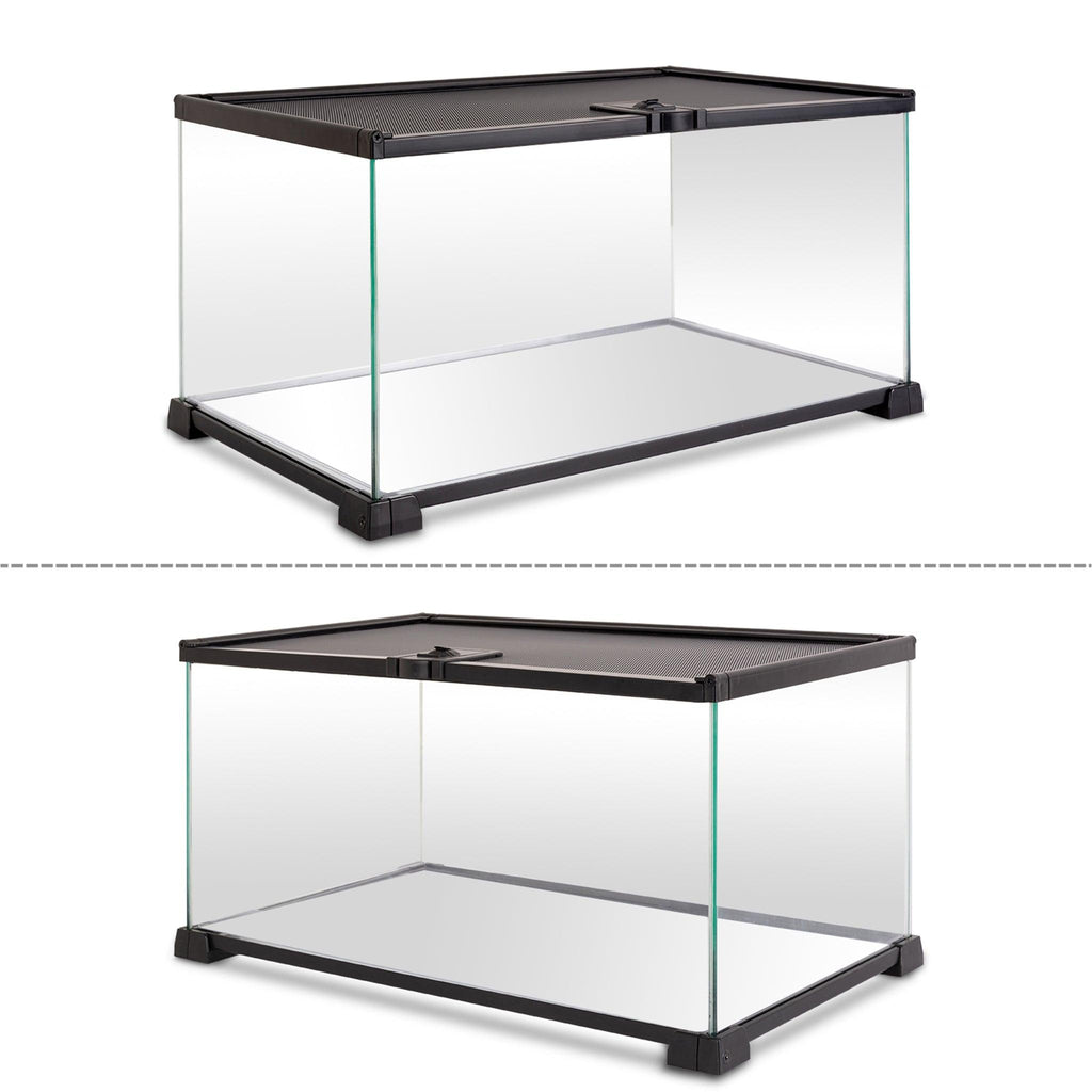 REPTI ZOO 10 Gallon 20" x 12" x 10" Reptile Tank Glass Natural Snake Cage, Sliding Screen Top for Reptile Hamster Hedgehog RAK08 - REPTI ZOO