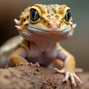 Close-up of a baby lizard on a rock in a reptile terrarium