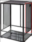 Black mesh reptile terrarium with glass panels and ventilation side for reptiles.