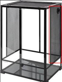 Black mesh reptile terrarium with glass panels and ventilation side for reptiles.