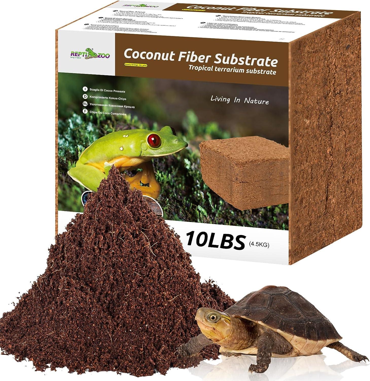 Coconut fiber substrate for terrarium with frog, turtle, and soil pile, 10 lbs bag Main image