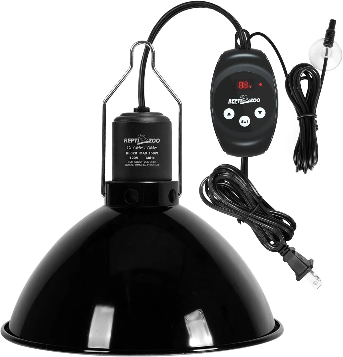 Reptile heat lamp with digital thermostat, black clamp lamp for terrarium lighting