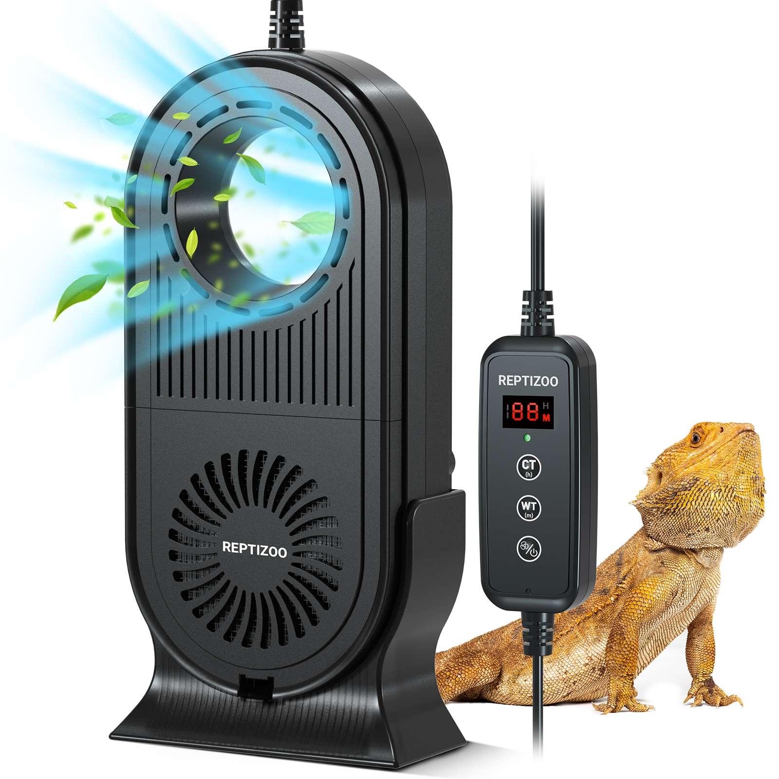 Reptile terrarium cooling fan with digital controller and bearded dragon lizard Main image