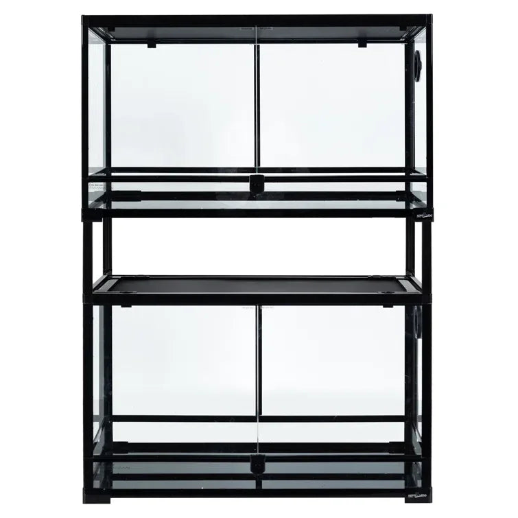 Stacked glass reptile terrarium cages with sliding doors, ideal for reptile habitats Main image