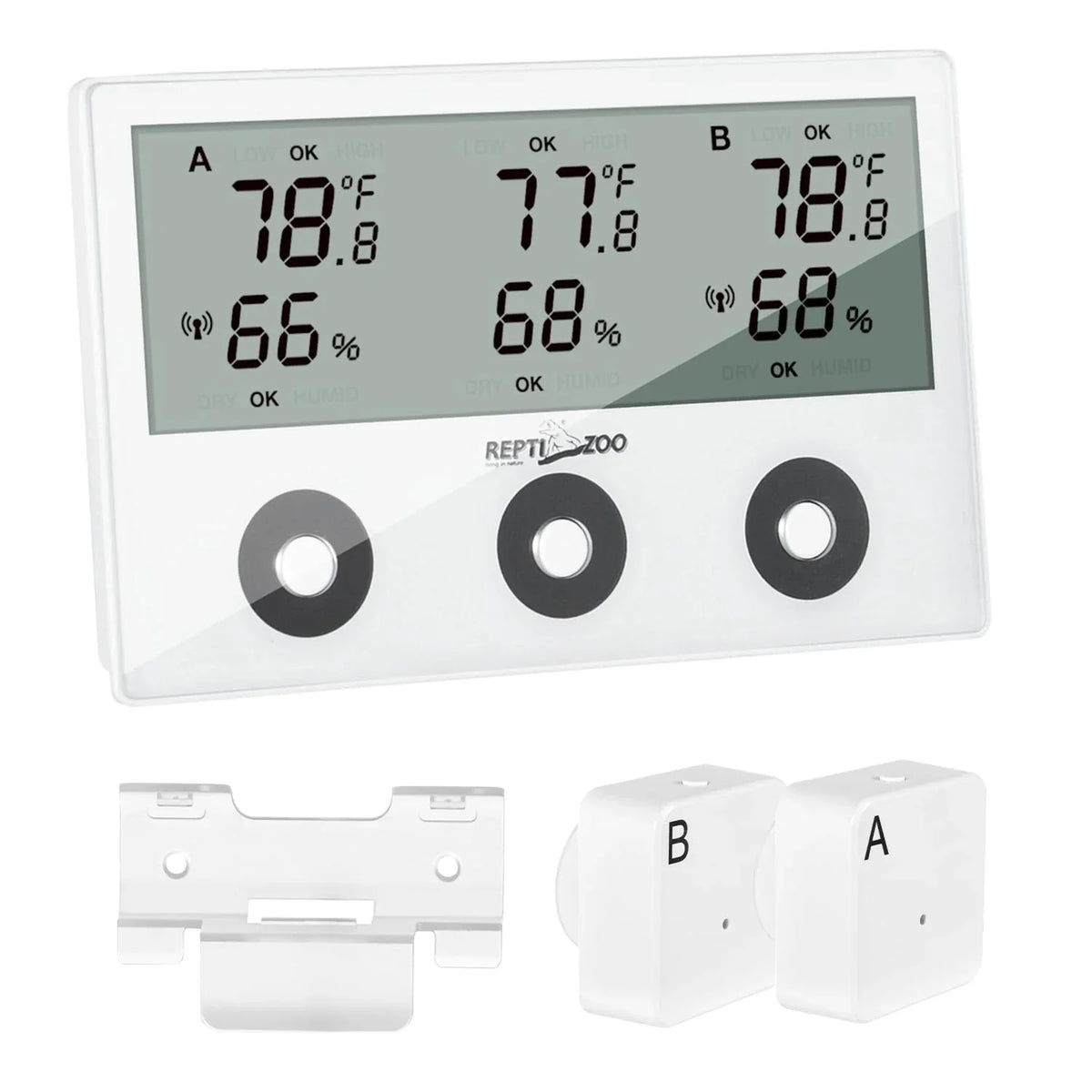 Digital reptile terrarium thermometer and hygrometer with dual sensors and wall mount Main image