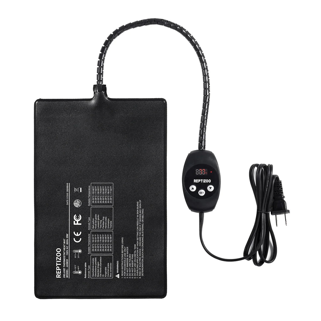 Digital reptile terrarium heat mat with temperature controller and power cord