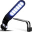 LED UVB heat lamp for reptile terrarium, sleek black clamp design, illuminated.