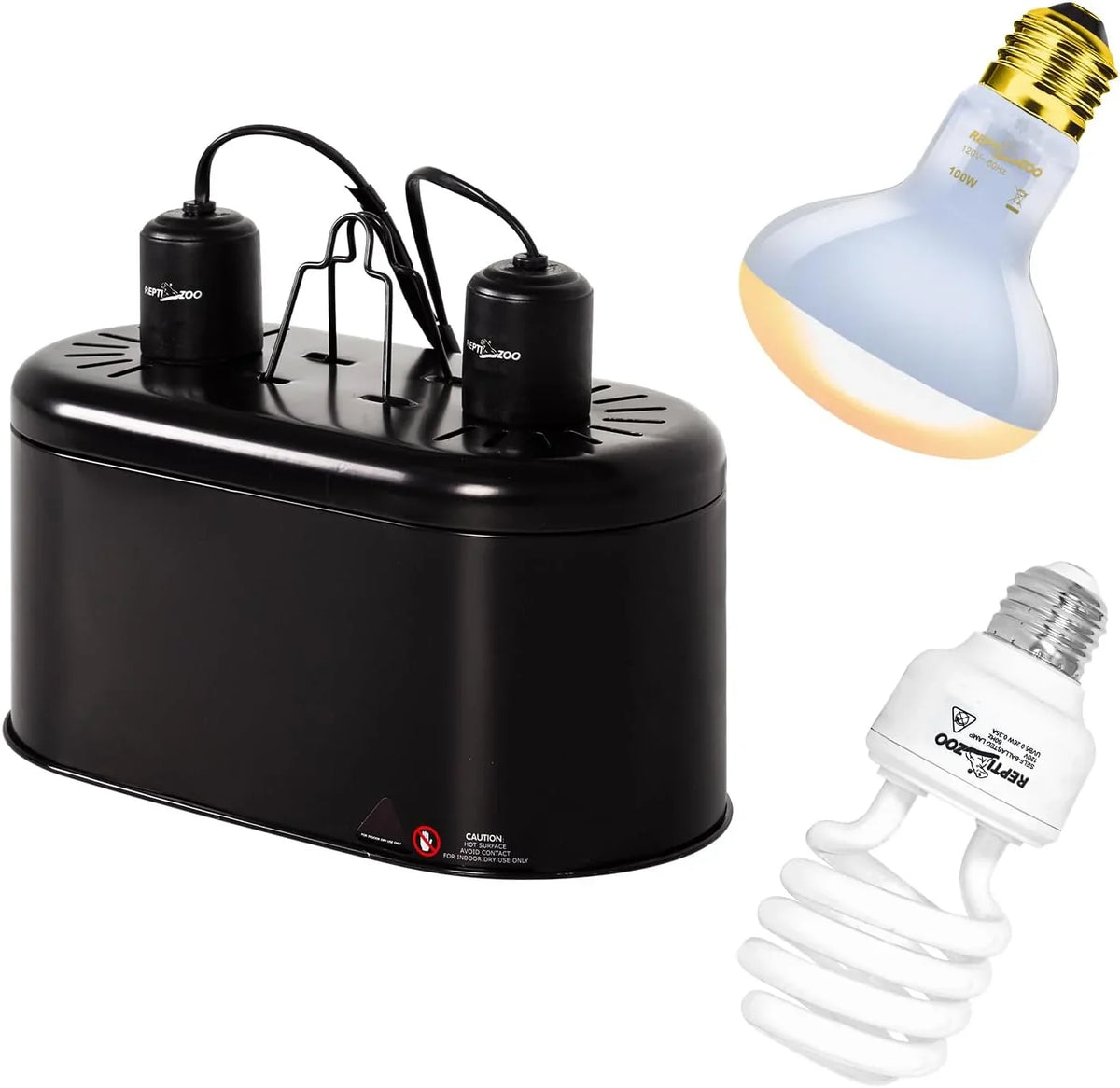 Reptile terrarium dual lamp fixture with UVB and heat bulbs for pet enclosure lighting Main image