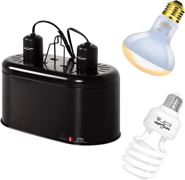 Reptile terrarium dual lamp fixture with UVB and heat bulbs for pet enclosure lighting
