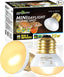 Mini daylight basking spot bulbs 25W for reptile terrariums with packaging and product close-up