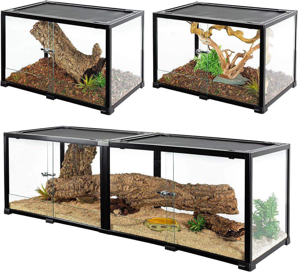 REPTIZOO 84 Gallon Extra-Long Reptile Terrarium  60" x 18" x 18" Spliceable Glass Reptile Tank Double Top Cover