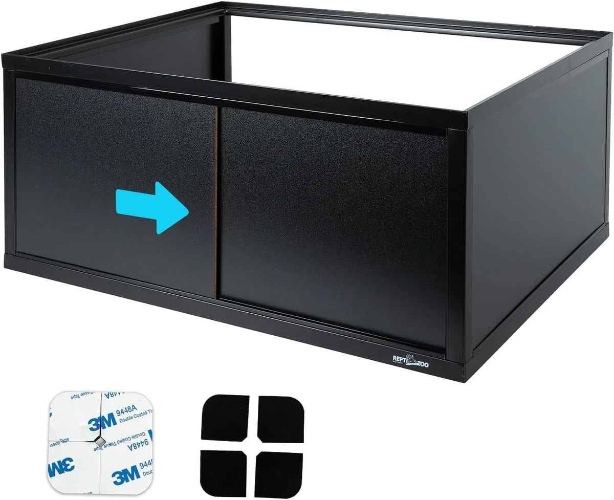 Black reptile terrarium enclosure with sliding door and adhesive pads included Main image