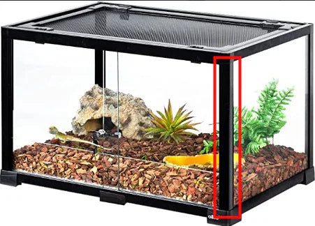 Glass reptile terrarium with front doors, faux plants, rock hide, and substrate Main image