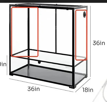 Glass reptile terrarium, 36x18x36 inches, black frame, front-opening, ventilation panels Main image