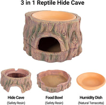 Load image into Gallery viewer, CAVACHEW 3 in 1 Reptile Hide Cave with Detachable Base &amp; Humidity Dish, Essential Tank Terrarium Decor Humid Hideout Accessories for Small Reptiles Crested Gecko, Leopard Gecko, Lizard, Snake, Crabs