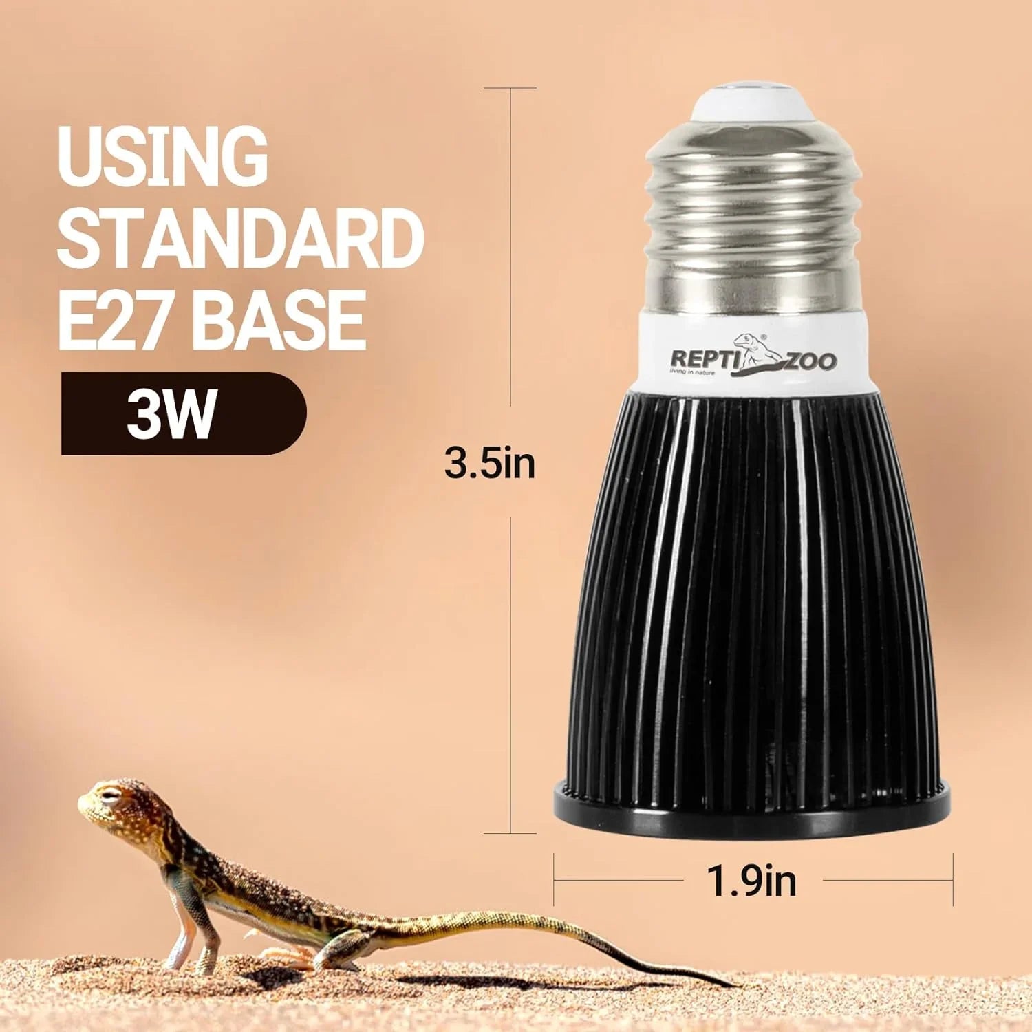 REPTI ZOO UVB Reptile Light Bulb, 3W 10.0 UVB LED Lamp for Desert Reptile, UVB UVA Tra-high Output Compact Lamp, Full Spectrum Sun Lamp for Bearded Dragon, Leopard Gecko, Lizard, Spider, Tortoise Secondary image