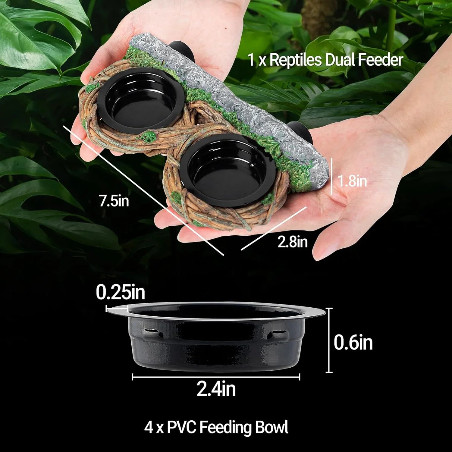 REPTI ZOO Magnetic Crested Gecko Feeding Ledge, Reptile Feeder Ledge with 2PCS Cups, Reptile Water Bowl for Bearded Dragon Lizard Snake, Hollow Vine Food Dish Tank Accessories Secondary image