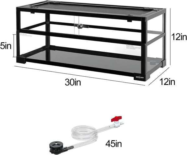 30x12x12 inch glass reptile terrarium with mesh top and 45 inch drainage tube