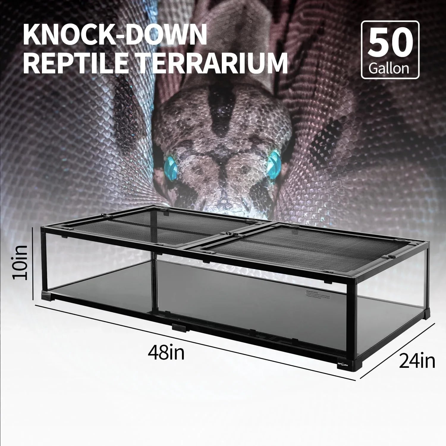 REPTIZOO 50 Gallon Glass Reptile Tank 48" x 24" x 10" Wide & Low Reptile Terrarium Secondary image