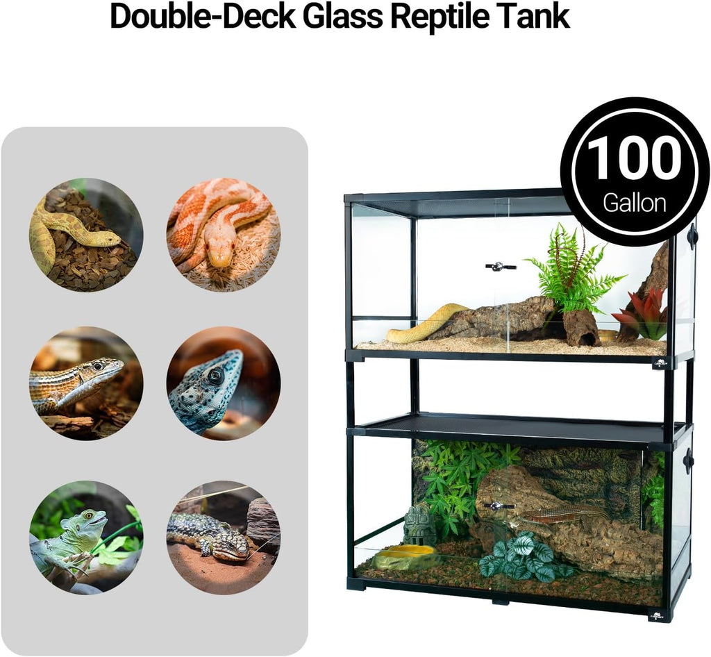 Double-Deck 100 Gallon Bearded Dragon Tank 36" x 18" x 44" Tall Reptile Terrarium