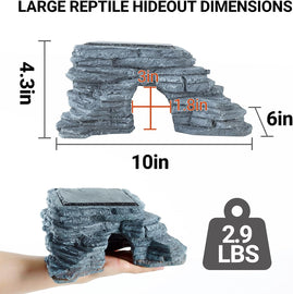 REPTI ZOO Reptile Hide Cave with Heat Storage Basking Platform