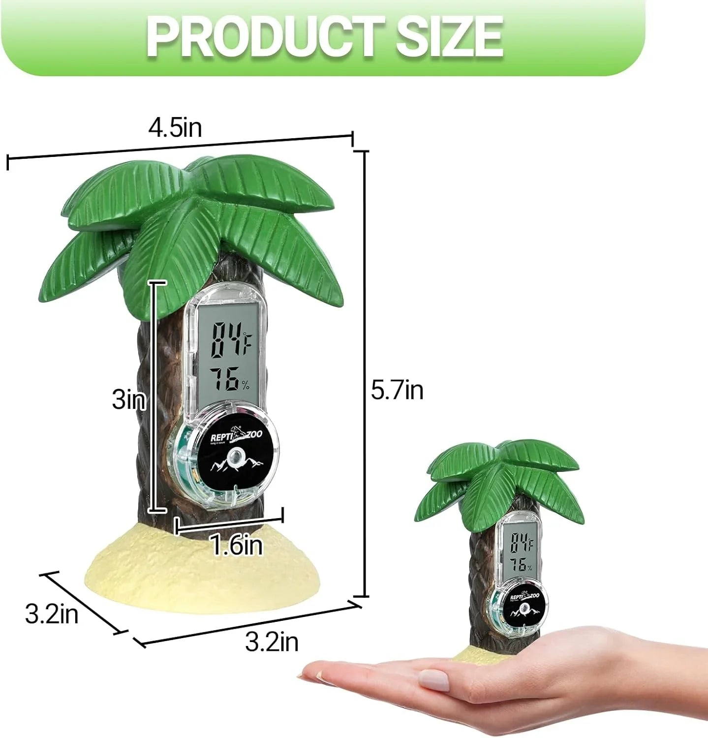 REPTI ZOO Coconut Tree Reptile Terrarium Thermometer Hygrometer, Magnetic Digital Thermometer and Humidity Gauge for Gecko Snake Bearded Dragon Turtle | Reptile Tank Decor Accessories Secondary image