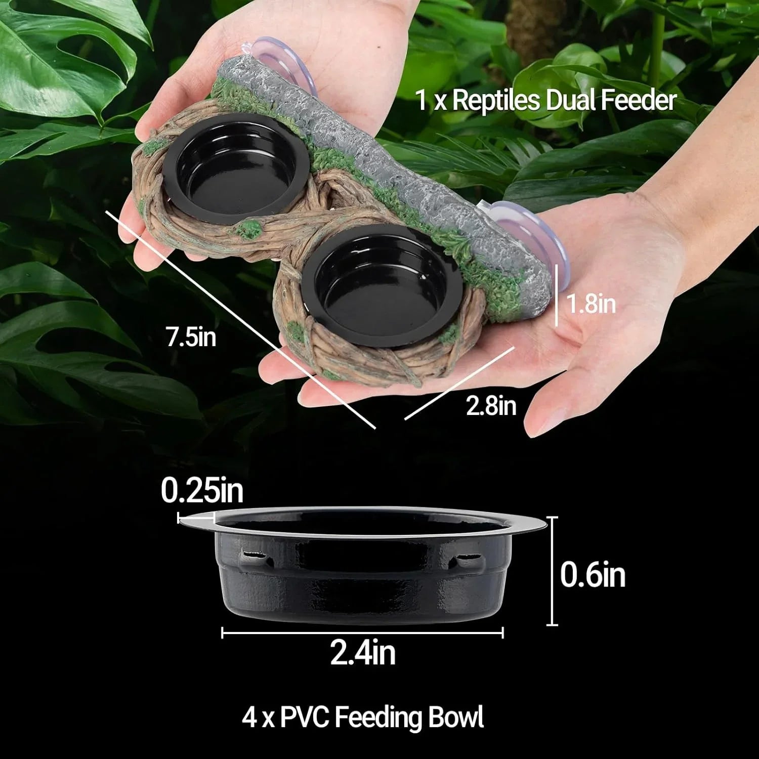 REPTI ZOO Dual Gecko Feeder Ledge, Reptile Hollow Vine Food Feeding for Bearded Dragon Lizard Snake Turtle, Reptile Water Feeding with 4 PCS Bowl, Reptile Dish Terrarium Tank Decor Accessories Secondary image