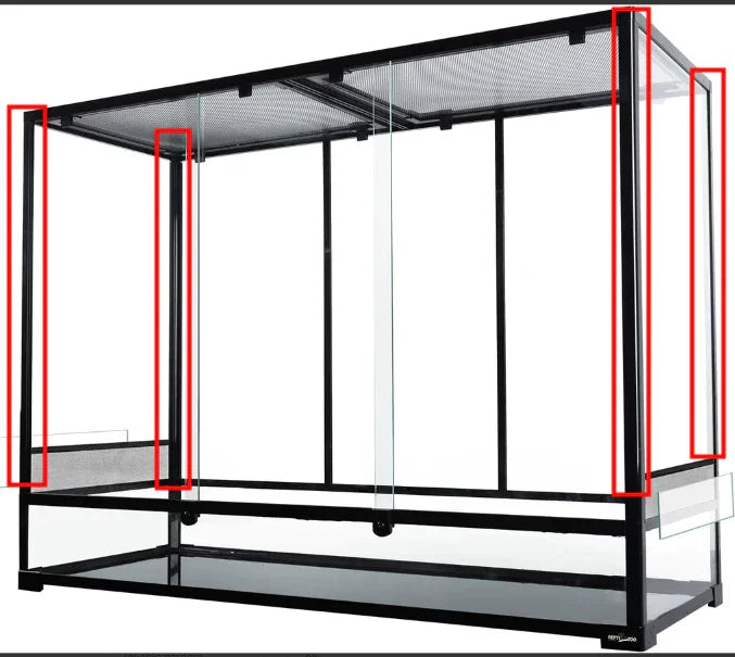 Large glass reptile terrarium cage with metal frame and sliding doors, mesh top Main image