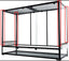 Large glass reptile terrarium cage with metal frame and sliding doors, mesh top