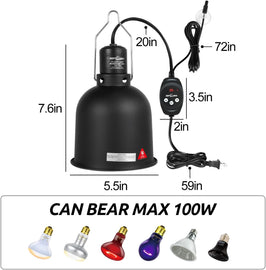 REPTIZOO Reptile Light Fixture with Dimming Thermostat, 5.5 Inch Deep Dome Lamp Fixture with Reptile Heat Lamp Bulb Temperature Controller Max 100W