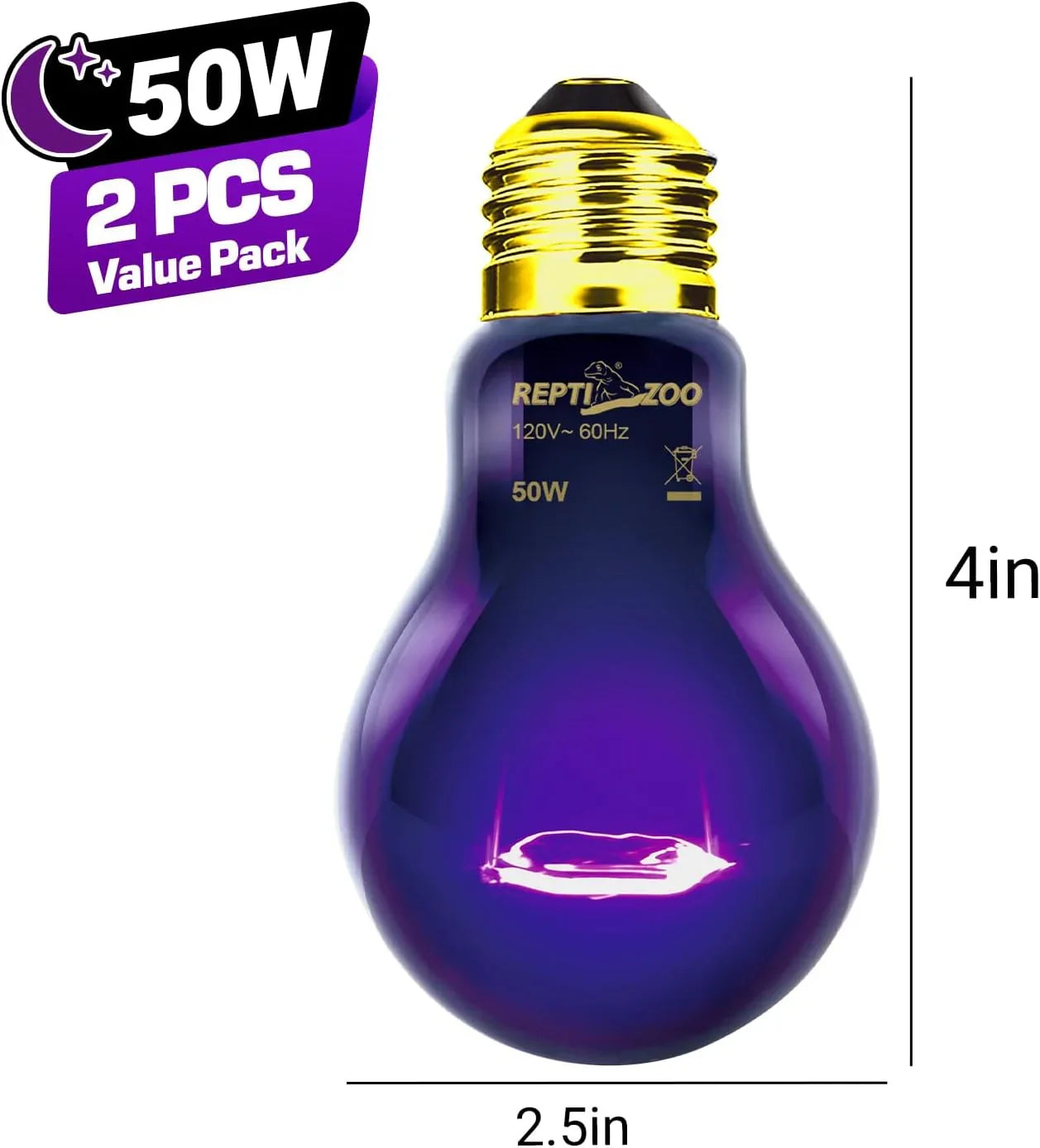 2PCS Purple Reptile Night Heat Lamp, 50W Moonlight Heat Bulb Infrared Heating Lamp for Bearded Dragon, Lizard, Snake, Turtle Secondary image