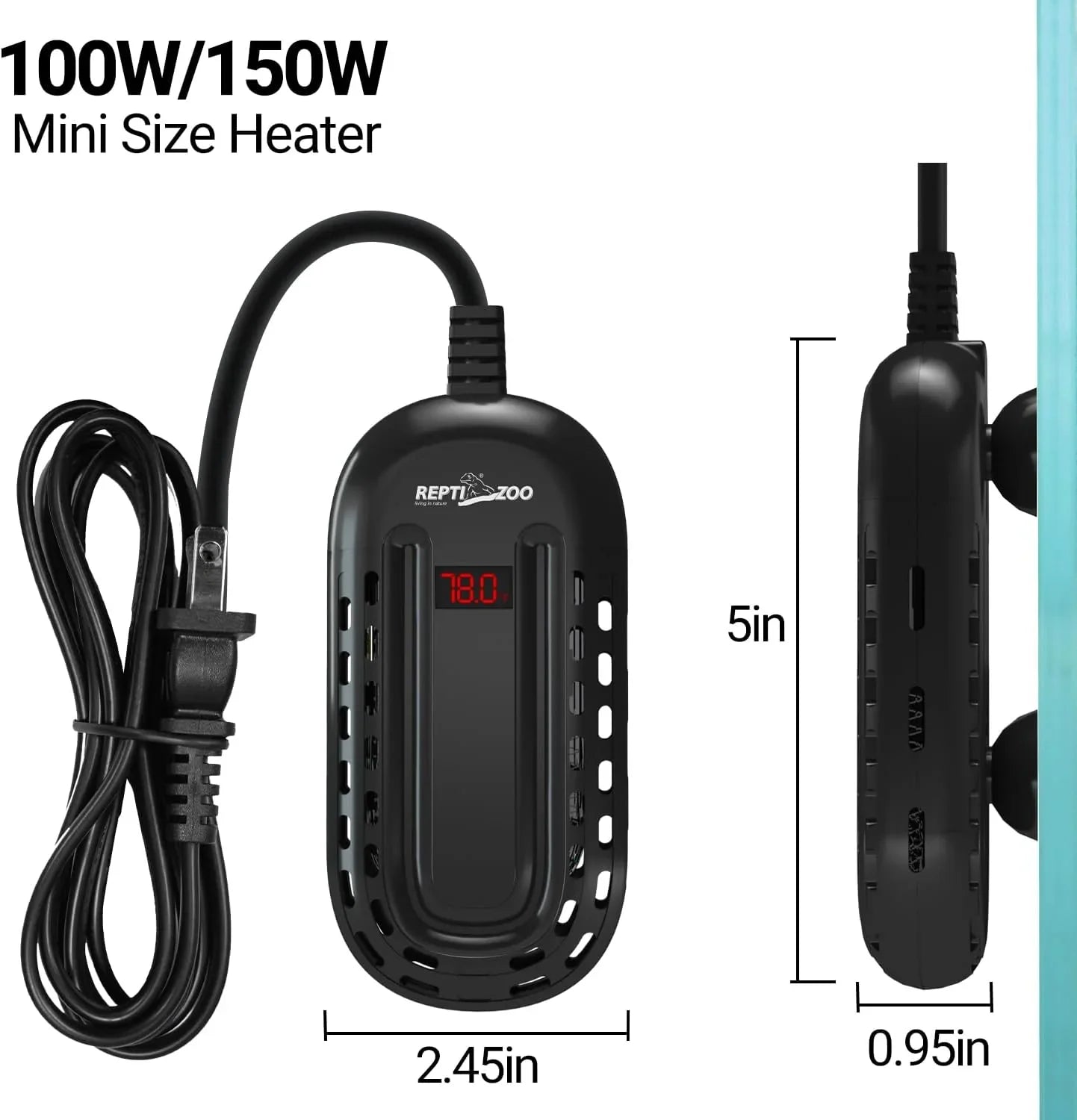 REPTIZOO 100W Aquarium Heater, 78℉ Preset Turtle Heater with LED Digital Display Submersible Mini Fish Tank Heater for 10-20 Gallons Tank, Aquarium Tank Heater for Turtle Betta Fish Tree Frogs Secondary image