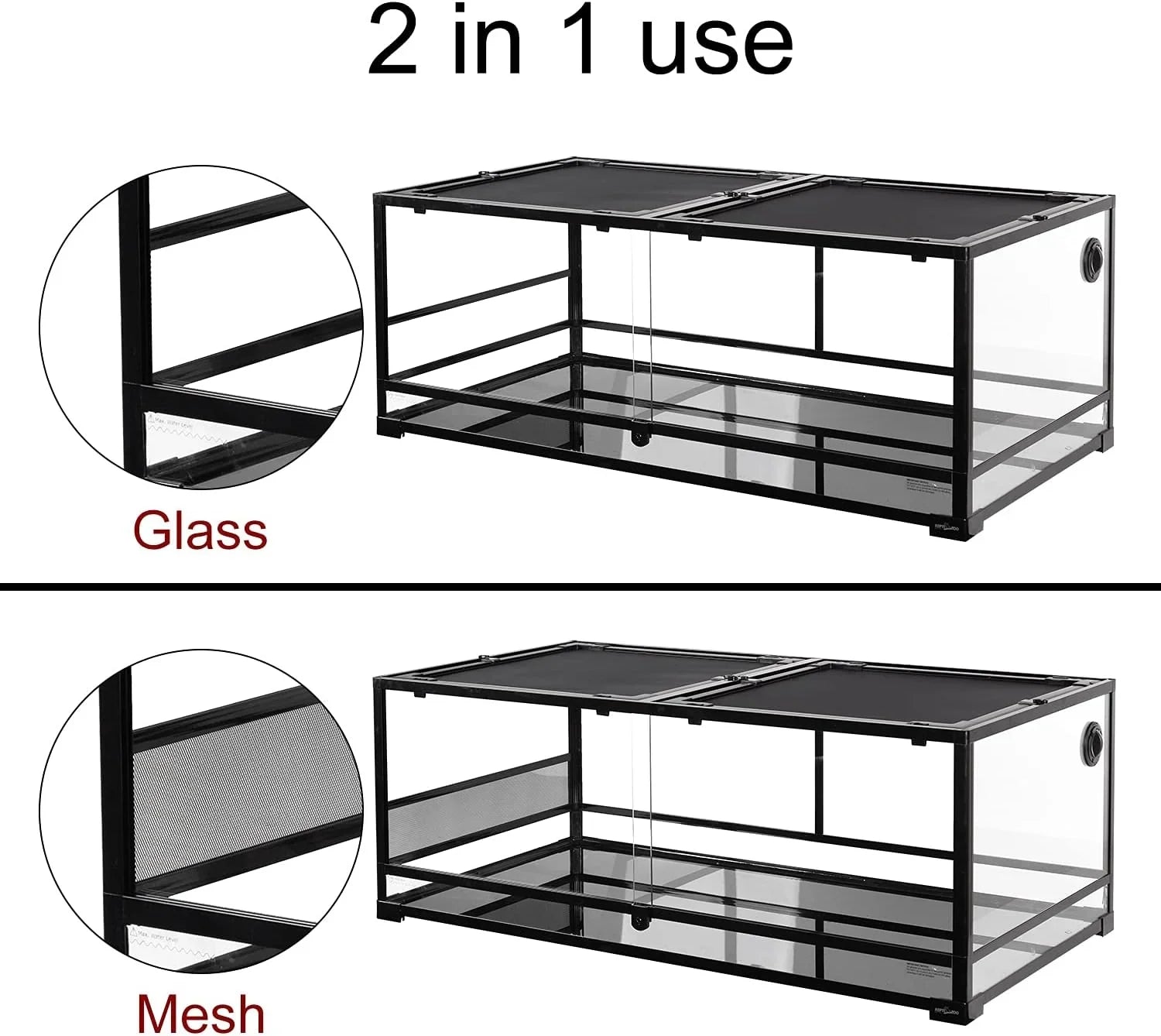 REPTI ZOO 85 Gallon Reptile Glass Terrarium, 48" x 24" x 18" Reptile Detachable Terrarium with Double Hinge Door & Screen Ventilation, 2 in 1 Large Reptile Terrarium RK0226P Secondary image