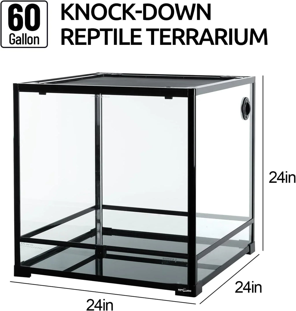 60 gallon knock-down glass reptile terrarium, 24x24x24 inches, black frame