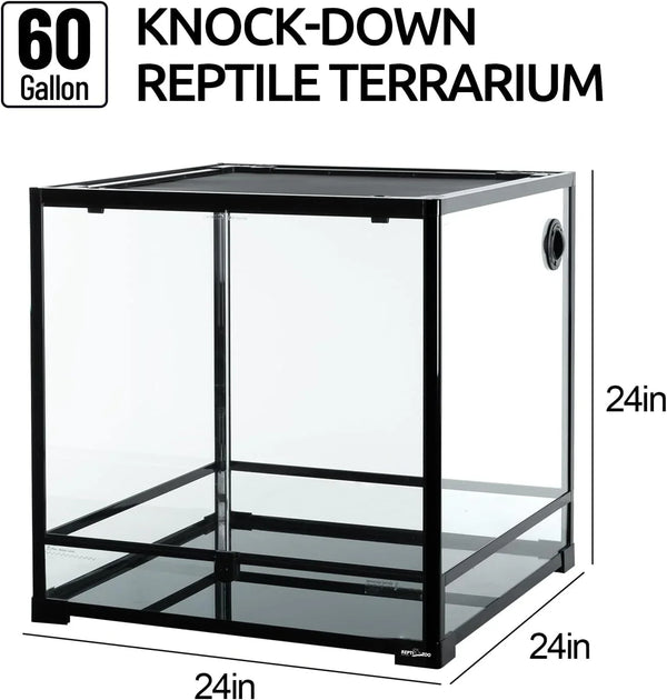 60 gallon knock-down glass reptile terrarium, 24x24x24 inches, black frame