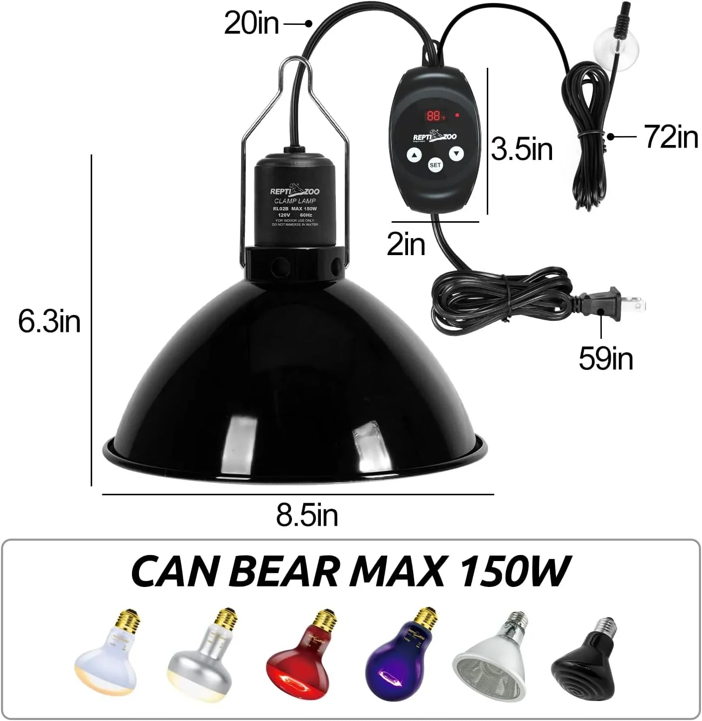 REPTIZOO 8.5 Inch Reptile Light Fixture with Dimming Thermostat Max 150W Secondary image