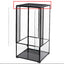 Tall glass and mesh reptile terrarium with open side panels and screened top