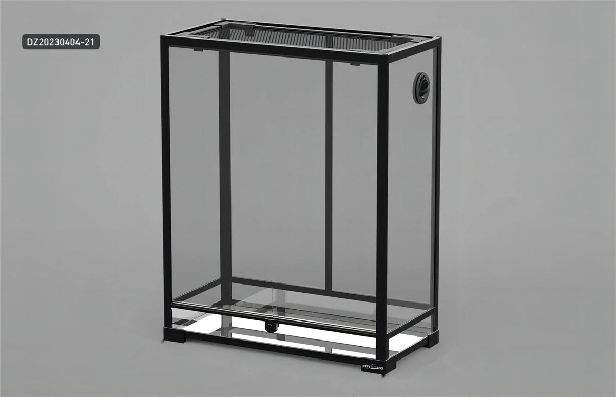 38 gallon glass reptile terrarium tank with black frame, mesh top, and front vent Main image