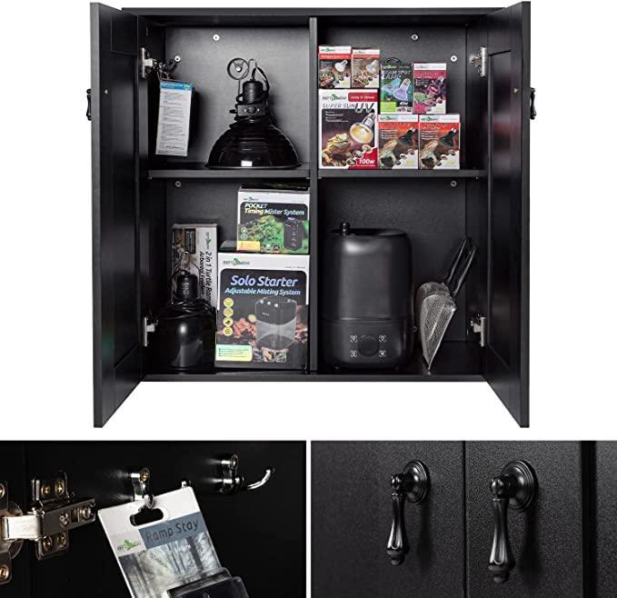 REPTI ZOO Reptile Terrarium Stand 30"W x 12"D, Storage Cabinet for 30" X 12" or Smaller Reptile Amphibian Aquarium Tanks, 4 Shelves for Reptile Accessories Organization, Extra Wire Organization Holes - REPTI ZOO