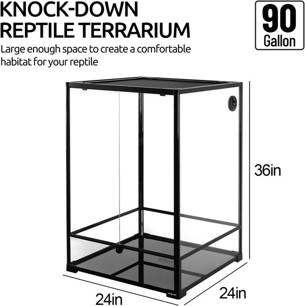90 gallon glass reptile terrarium, knock-down style, 36x24x24 inches, for reptile habitats