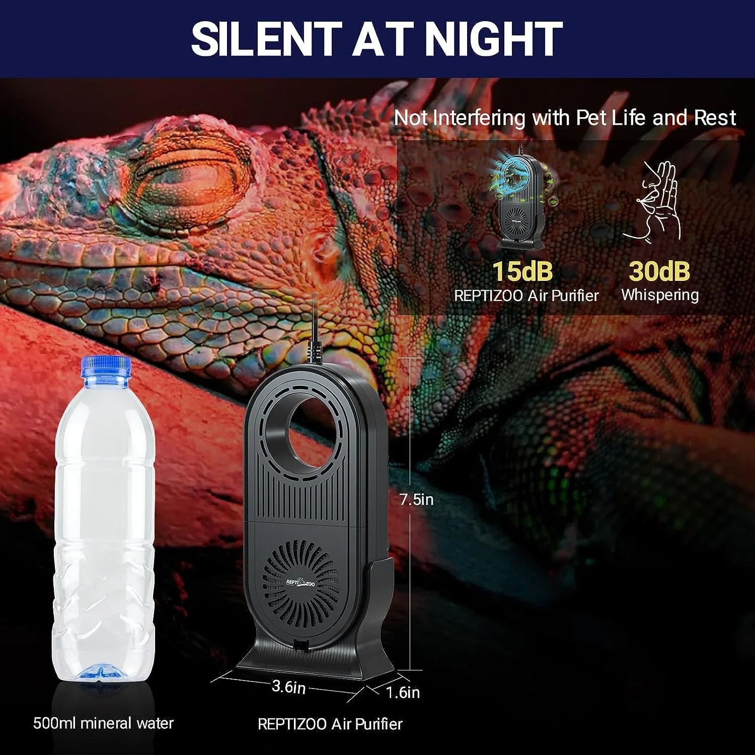 REPTI ZOO Reptile Glass Terrarium Air Purifier,Carbon Filter Reptile Dehumidifier Air Cleaner with Timing for Bearded Dragon,Lizard,Tortoise,Snake Secondary image