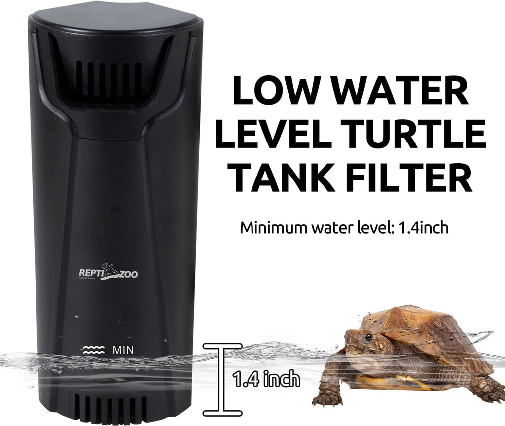 REPTIZOO Turtle Tank Filter Aquarium Corner Internal Filter, Low Level Waterfall Turtle Filter with 3-Stage Bio-Filtration, 45GPH Quiet Aquatic Reptile Internal Filter, Up to 10 Gallon