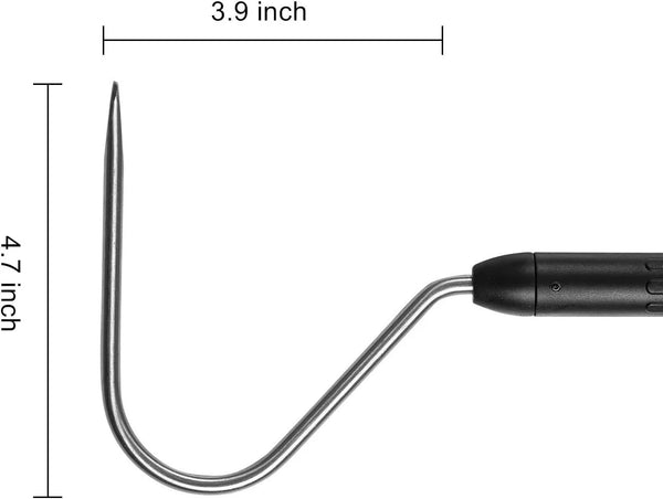 Stainless steel reptile hook with black handle, 4.7 x 3.9 inch, for terrarium maintenance