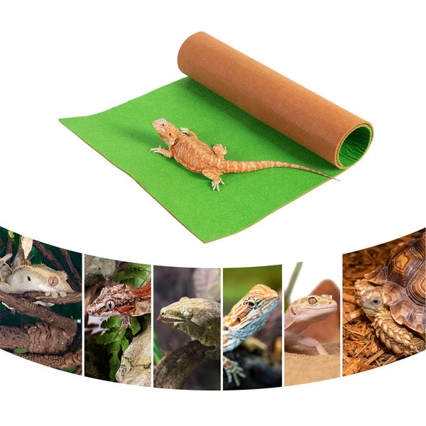 Reptile terrarium mat with bearded dragon, suitable for geckos, lizards, and turtles.