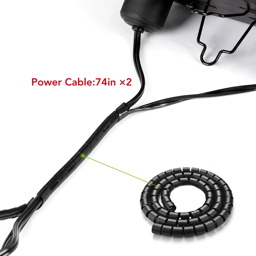 Reptile terrarium power cable 74in with black wire cord protector spiral wrap