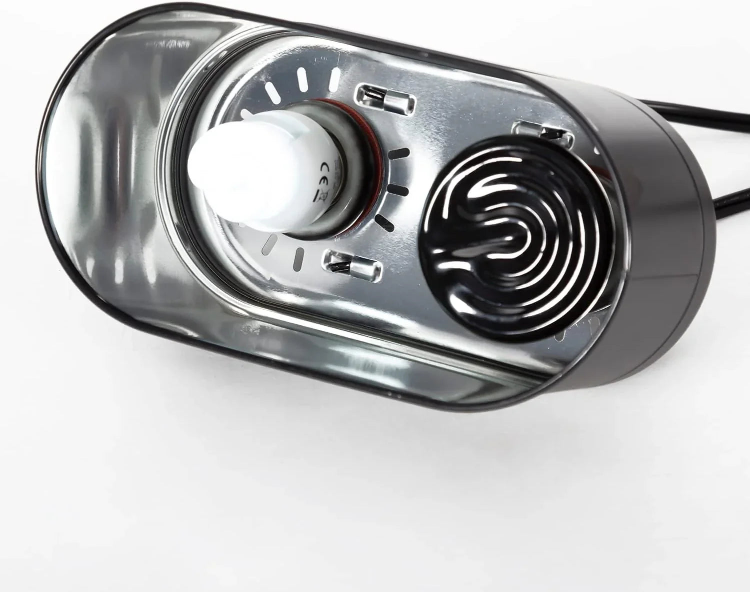 Dual reptile terrarium lamp fixture with UVB bulb and ceramic heat emitter on white background